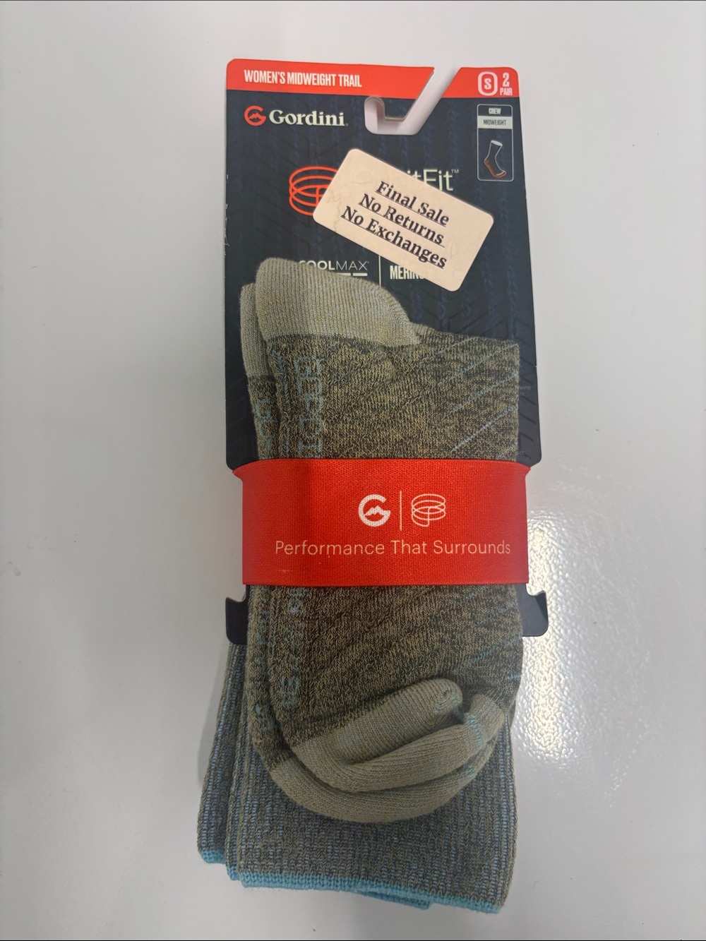 Gordini Women's 2 pair pack Midweight Trail Socks crew midweight  size small NWT
